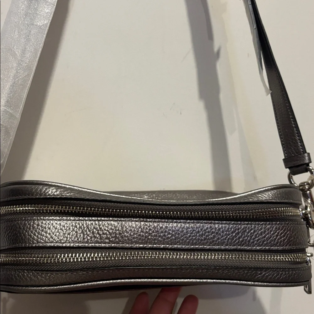 Coach Metallic Silver / Gun Metal  Pebbled Leather Jes Crossbody Bag NWT